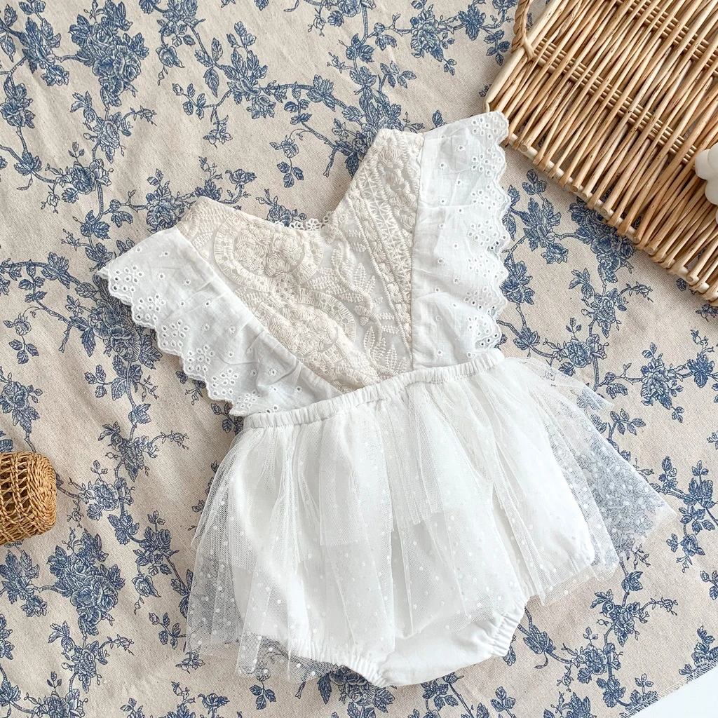 Newborn Infant Baby Girls Sleeveless Lace Flower Tutu Dress Bodysuit Outfits Clothes Cute Lovely Clothing One Piece 0-24M