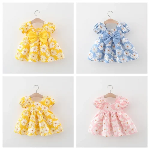 Summer Girl Baby Beach Dress Baby Flowers Cool Daily Skirt Children'S Sweet Casual Knee Long Daisy Clothes