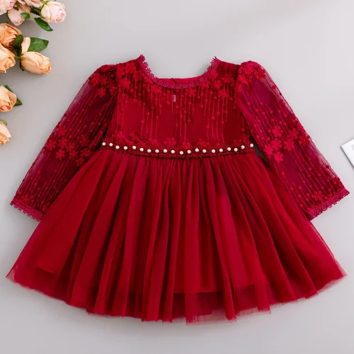 New Design Girls Flower Vintage Floral Lace Baby Girls Party Frock Birthday Princess Dress
