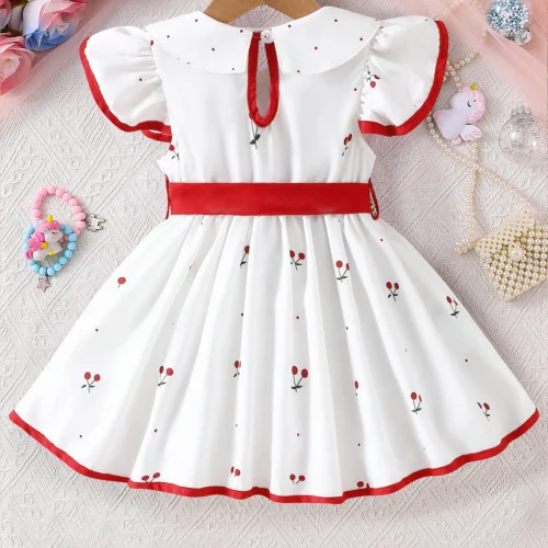 2025 Summer New Girls Infant Floral Print Dress Breathable Baby Princess Dress 0-3 Years Cool Short Sleeve Outfit