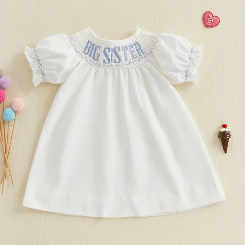 Girls Summer Dress with Floral Embroidery Detailing and Ruffled Sleeves for Stylish Toddlers - Adorable Kids Clothing