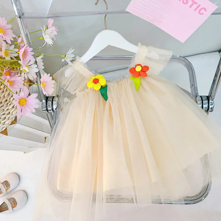 Baby Dresses Summer Floral Pattern Solid Color Halter Puffy Girl Kid's Dress Cute Casual Baby Girl Dress Kid's Princess Dresses - Image 3